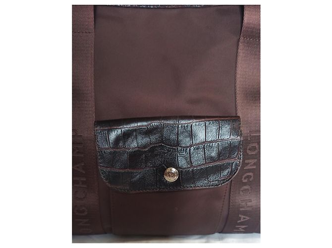 Longchamp Canvas Tragetasche mit Krokodilleder Optik Dunkelbraun - Ansicht 3
