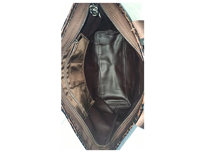 Longchamp Canvas Tragetasche mit Krokodilleder Optik Dunkelbraun - Ansicht 8