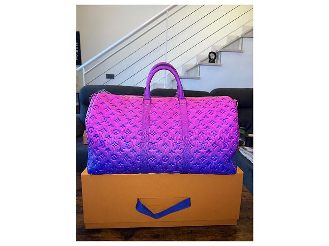 Louis Vuitton Keepall 50 Limited edition Blu Fuschia - vista 5