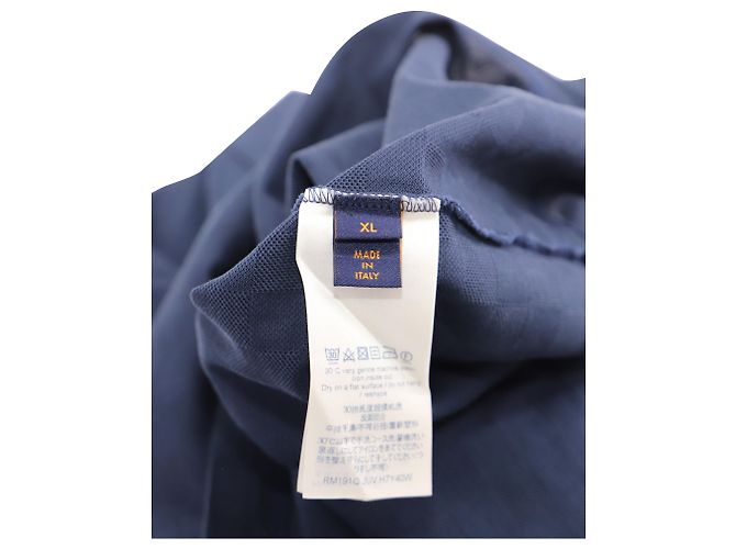 T-shirt Louis Vuitton Half Damier Pocket in cotone blu navy - vista 4