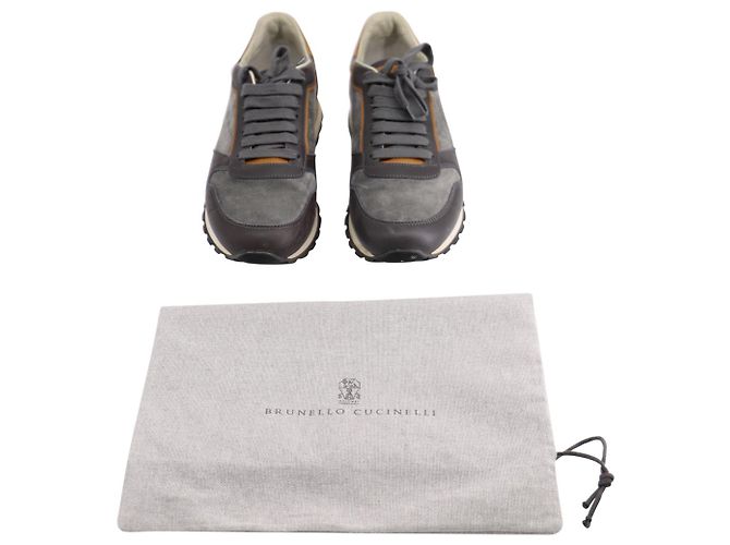 Brunello Cucinelli Sneakers Runner en Cuir Gris - vue 7