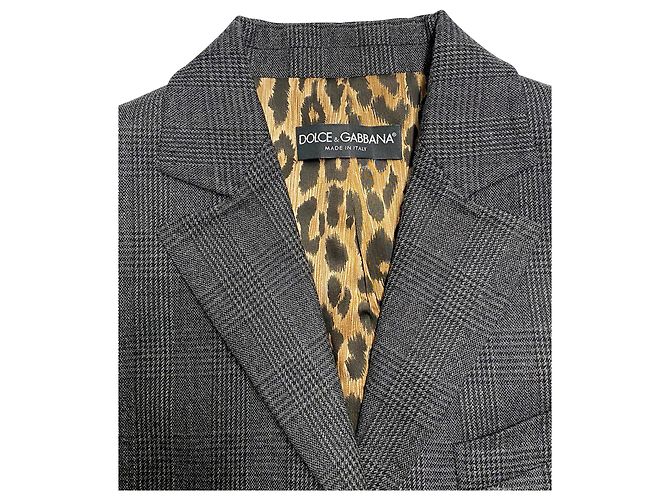 Blazer forro estampado de leopardo Dolce & Gabbana em lã cinza - vista 3