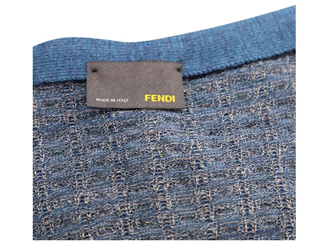 Fendi Strickpullover mit V-Ausschnitt aus blauer Wolle - Ansicht 3
