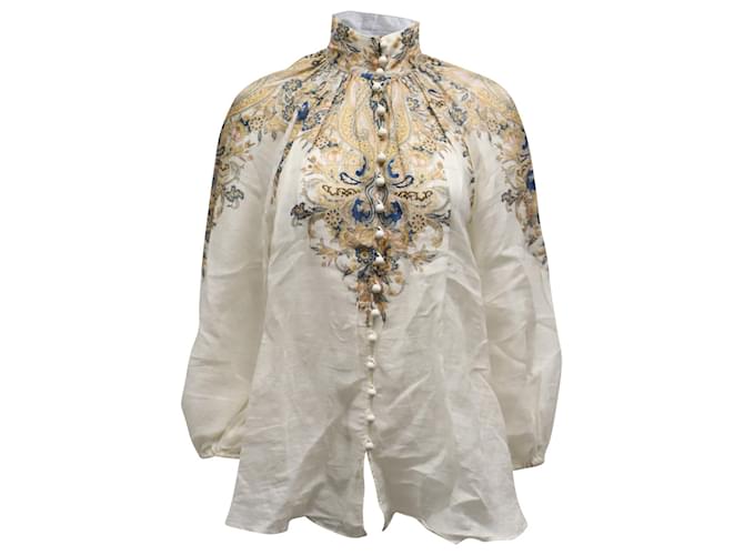 Zimmermann Chemisier Freja Paisley en Lin Ramie Blanc ref.675713 - Joli