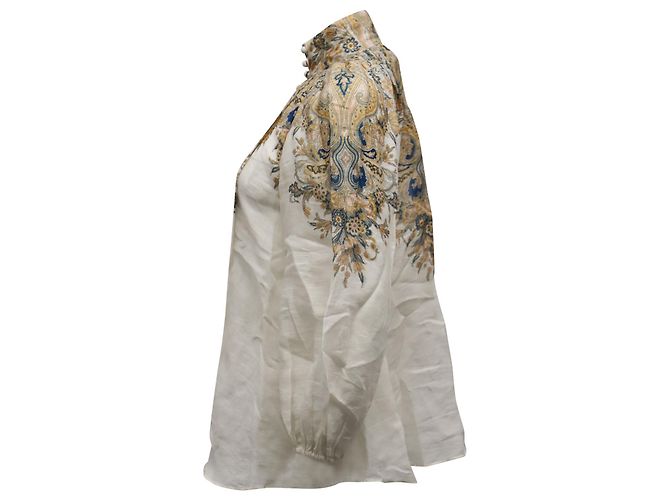 Zimmermann Freja Paisley-Bluse aus weißem Ramie-Leinen - Ansicht 2