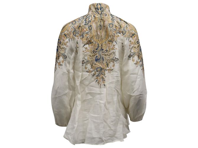 Zimmermann Freja Paisley-Bluse aus weißem Ramie-Leinen - Ansicht 3