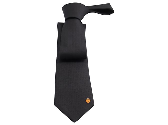 Hermès Ermete 7 Cravatta La Clef du Bonheur in seta nera Nero - vista 3