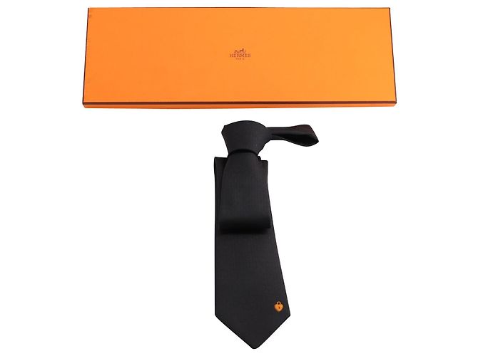 Hermès Ermete 7 Cravatta La Clef du Bonheur in seta nera Nero - vista 4