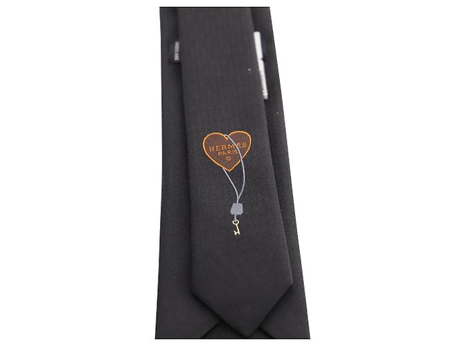 Hermès Ermete 7 Cravatta La Clef du Bonheur in seta nera Nero - vista 7