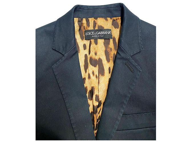 Dolce & Gabbana Dolce And Gabbana Gefütterter Blazer mit Leopardenmuster aus marineblauer Baumwolle - Ansicht 3
