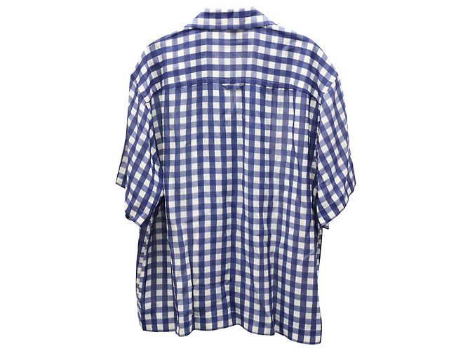 Jacquemus 'La Chemise Jean' Gingham-Hemd aus blau-weißer Viskose - Ansicht 2