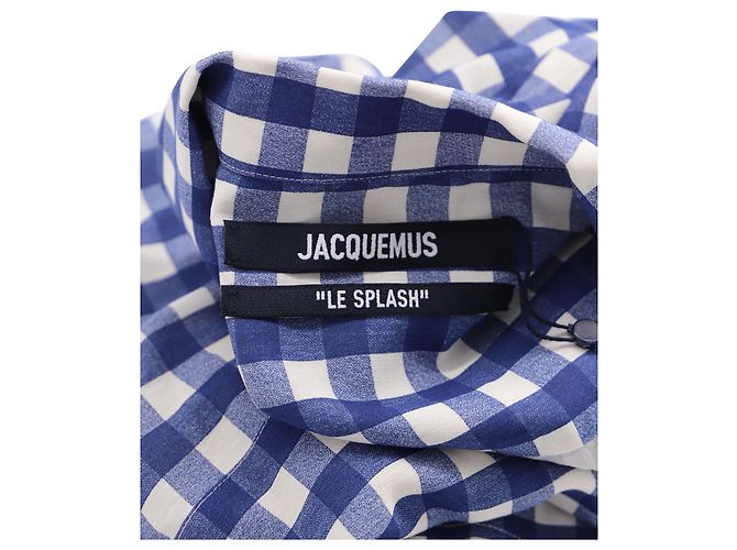 Jacquemus 'La Chemise Jean' Gingham-Hemd aus blau-weißer Viskose - Ansicht 3