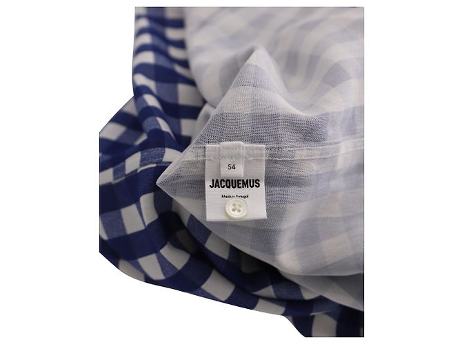 Jacquemus 'La Chemise Jean' Gingham-Hemd aus blau-weißer Viskose - Ansicht 4