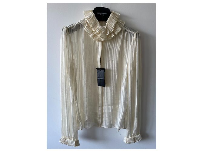 Saint Laurent Camicia bianco avorio con fili d'oro Bianco sporco - vista 3