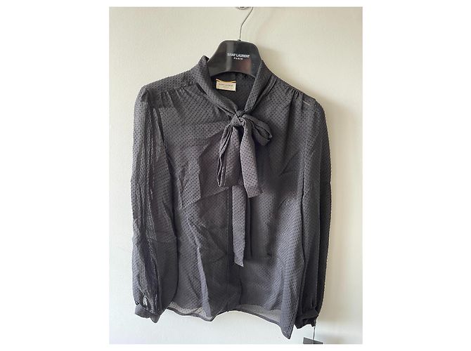 Camicetta Saint Laurent in seta nera con fiocco Nero - vista 2