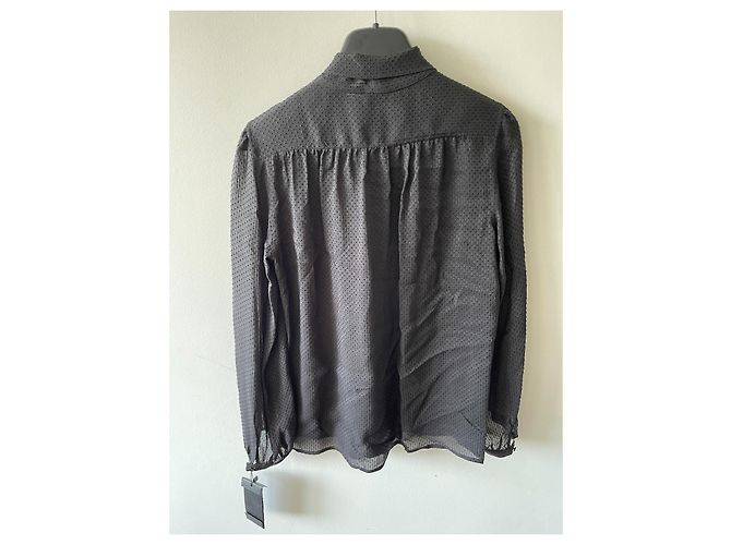 Camicetta Saint Laurent in seta nera con fiocco Nero - vista 3
