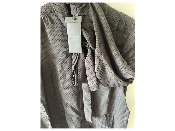 Camicetta Saint Laurent in seta nera con fiocco Nero - vista 5