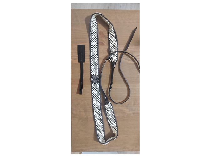 Feiner Perlengürtel mit Yves Saint Laurent-Logo Braun Weiß - Ansicht 5