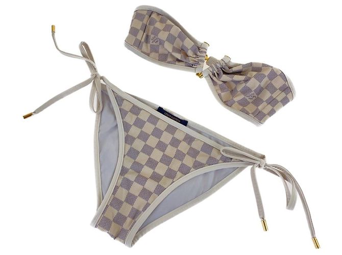 * LOUIS VUITTON Costume da bagno bikini Damier Azur bianco in nylon/poliuretano - vista 2
