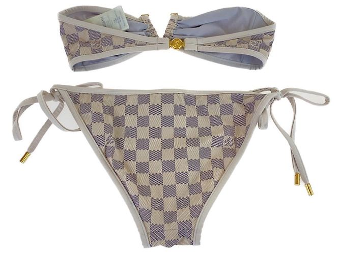 * LOUIS VUITTON Costume da bagno bikini Damier Azur bianco in nylon/poliuretano - vista 4
