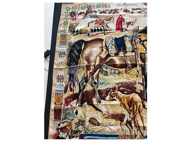 Hermès Hermes „les cheyennes“ Seidenschal Beige Gelb Hellbraun - Ansicht 5