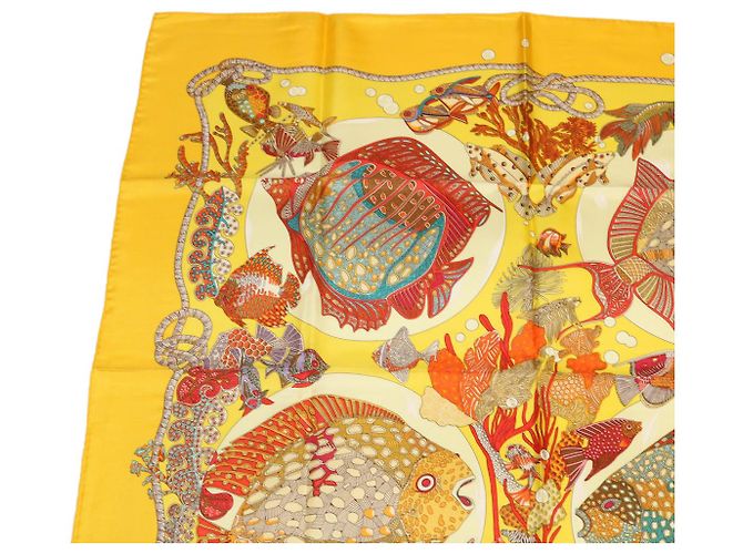 Hermès HERMES CARRE90 Sciarpa ""CARRE Grands Fonds"" Seta Giallo Auth am3180 - vista 2