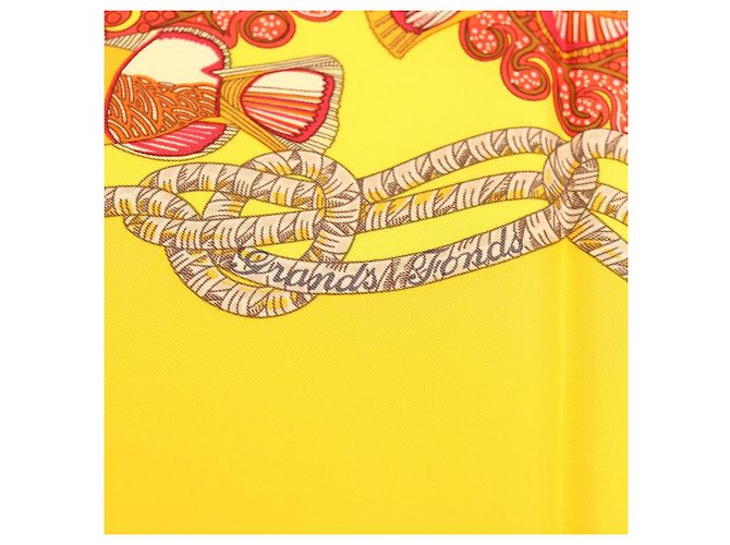 Hermès HERMES CARRE90 Sciarpa ""CARRE Grands Fonds"" Seta Giallo Auth am3180 - vista 6