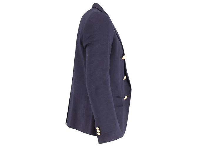 Blazer al petto foderato Balmain in cotone blu navy - vista 2