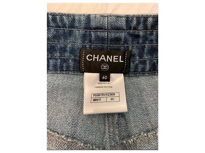 Falda midi de denim Chanel azul marino algodón - vista 3