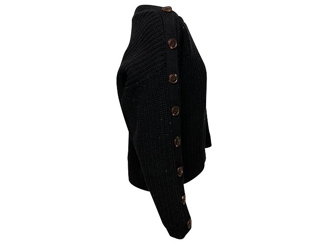Ba&sh Hades Gerippter Pullover mit Knopfdetail aus schwarzer Wolle - Ansicht 2