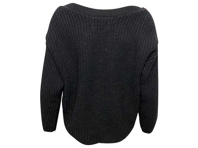 Ba&sh Hades Gerippter Pullover mit Knopfdetail aus schwarzer Wolle - Ansicht 3