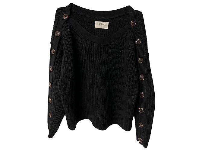 Ba&sh Hades Gerippter Pullover mit Knopfdetail aus schwarzer Wolle - Ansicht 4