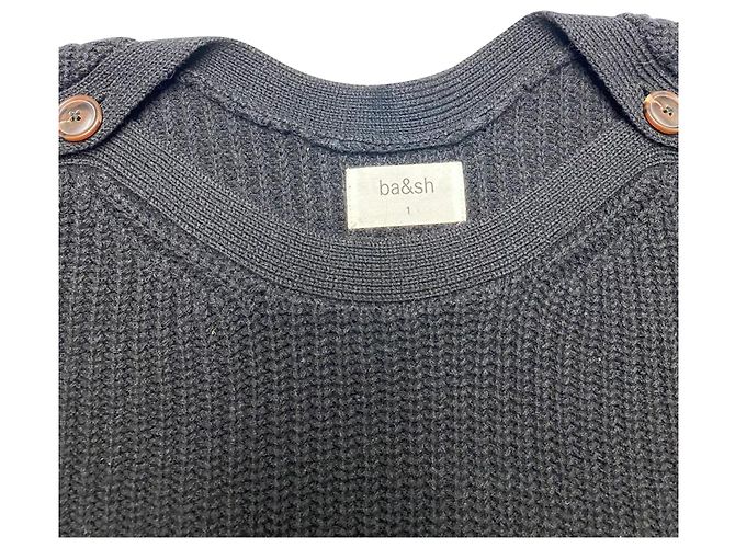 Ba&sh Hades Gerippter Pullover mit Knopfdetail aus schwarzer Wolle - Ansicht 6