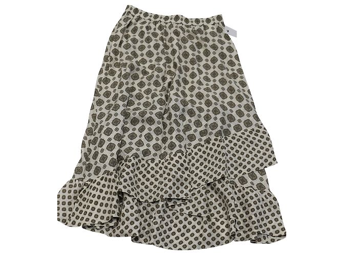 Saia Midi Jacquard assimétrica com babados Michael Kors em seda marfim Branco Cru - vista 2