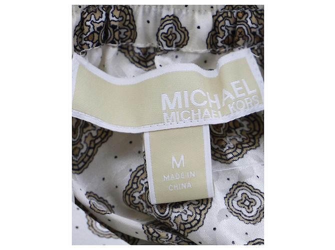 Saia Midi Jacquard assimétrica com babados Michael Kors em seda marfim Branco Cru - vista 4