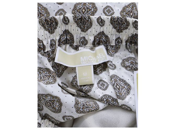 Saia Midi Jacquard assimétrica com babados Michael Kors em seda marfim Branco Cru - vista 5