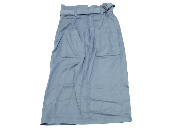 FALDA MIDI TIBI CON CINTURÓN EN LYOCELL AZUL Azul claro - vista 2
