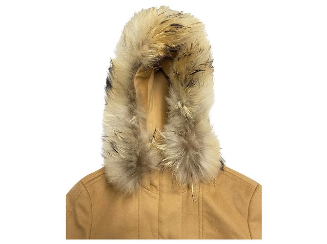 Hugo Boss Abrigo Boss con capucha con ribete de pelo en lana camel amarilla Amarillo Camello - vista 10