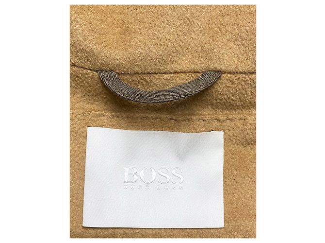 Hugo Boss Abrigo Boss con capucha con ribete de pelo en lana camel amarilla Amarillo Camello - vista 12