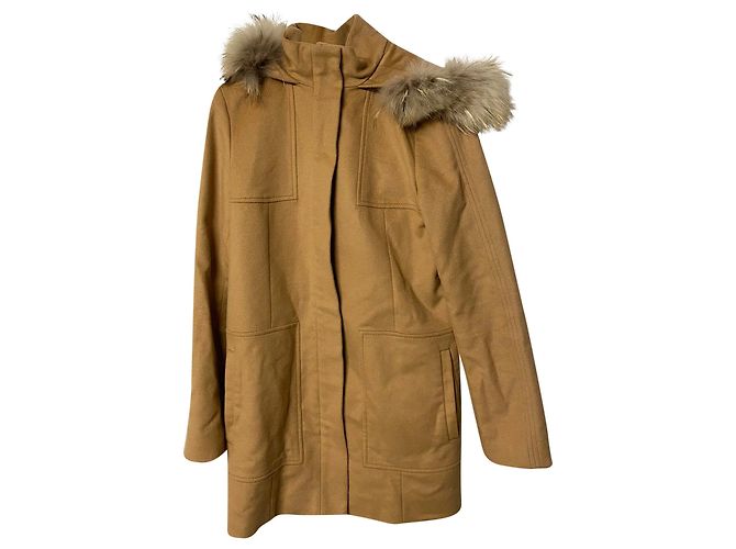 Hugo Boss Abrigo Boss con capucha con ribete de pelo en lana camel amarilla Amarillo Camello - vista 6