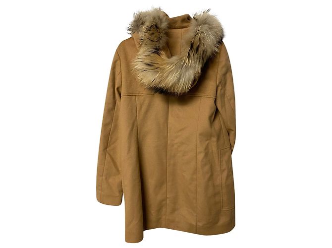 Hugo Boss Abrigo Boss con capucha con ribete de pelo en lana camel amarilla Amarillo Camello - vista 7