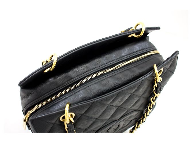 Bolsa de ombro CHANEL com corrente de caviar sacola de compras preta acolchoada Preto - vista 10