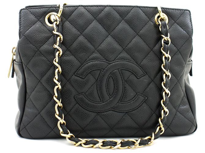 Bolsa de ombro CHANEL com corrente de caviar sacola de compras preta acolchoada Preto - vista 2