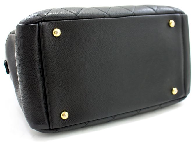 Bolsa de ombro CHANEL com corrente de caviar sacola de compras preta acolchoada Preto - vista 4
