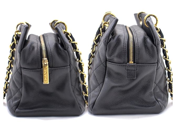 Bolsa de ombro CHANEL com corrente de caviar sacola de compras preta acolchoada Preto - vista 5