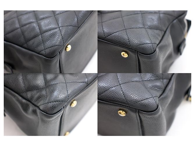 Bolsa de ombro CHANEL com corrente de caviar sacola de compras preta acolchoada Preto - vista 6