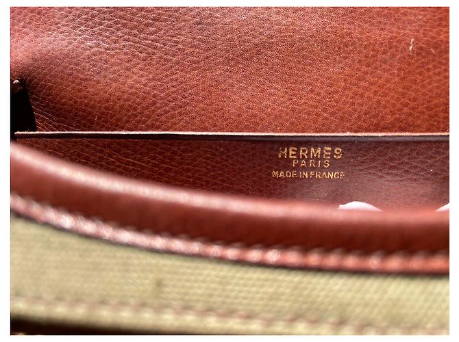 Balle de Golf Hermès Borsa per palline da golf in tela verde e pelle marrone Cachi - vista 11