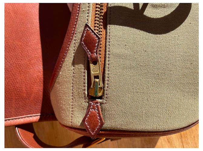 Balle de Golf Hermès Borsa per palline da golf in tela verde e pelle marrone Cachi - vista 14