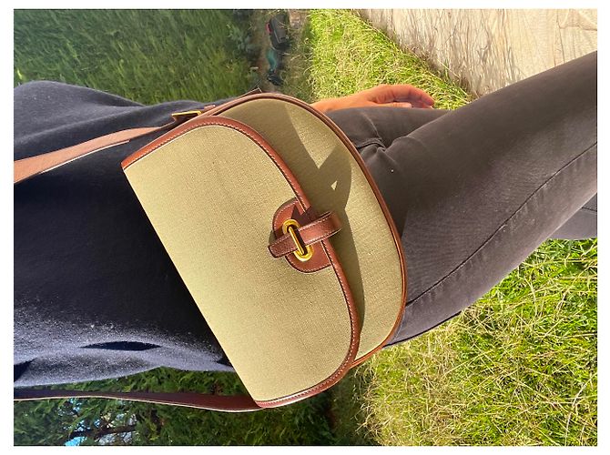Balle de Golf Hermès Borsa per palline da golf in tela verde e pelle marrone Cachi - vista 15
