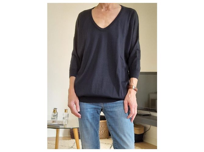Cruciani Kaschmir und Seide Pullover V-Ausschnitt Marineblau - Ansicht 2